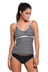 Black White Striped Strappy Two Piece Swimsuit